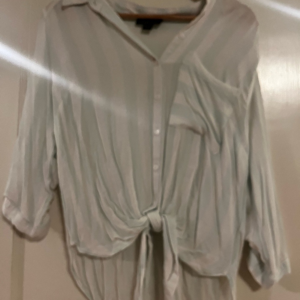 Vero Moda light blue striped white cotton tie shirt